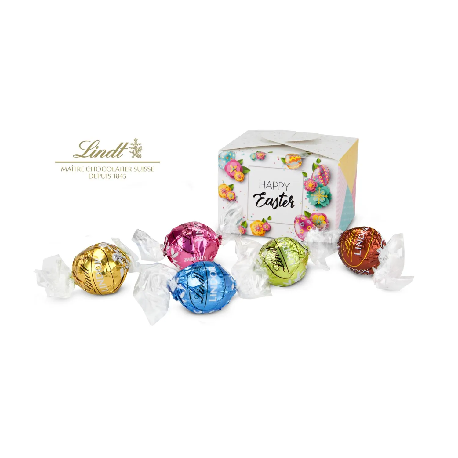 Geschenkartikel / Präsentartikel: Lindt Osterfreude - mit 5 Lindt Lindorkugeln, auch in individueller Pralinenschachtel, weiß – Bild 2