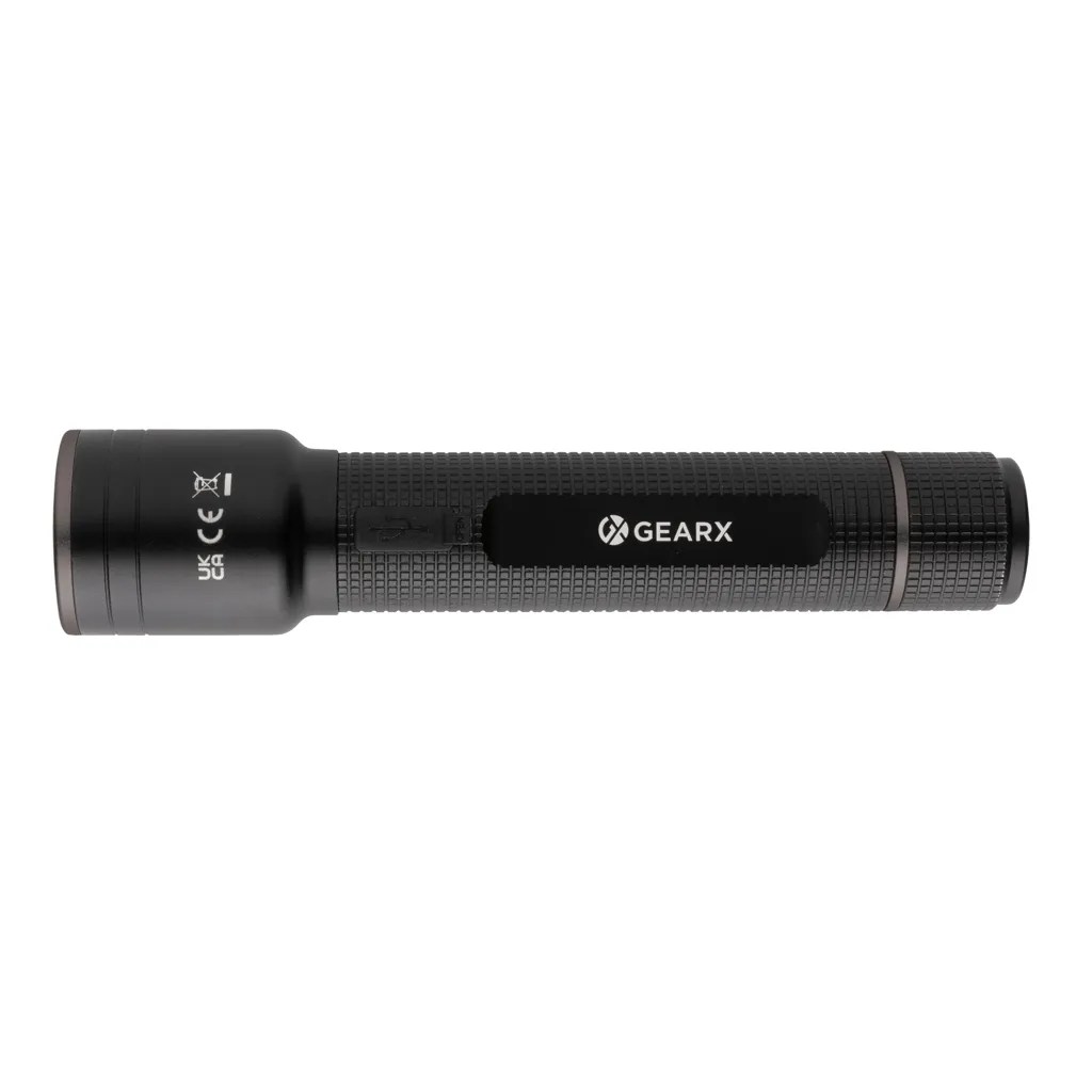Große Gear X Taschenlampe aus RCS recycelt. Alu mit USB-Akku, schwarz – Bild 2