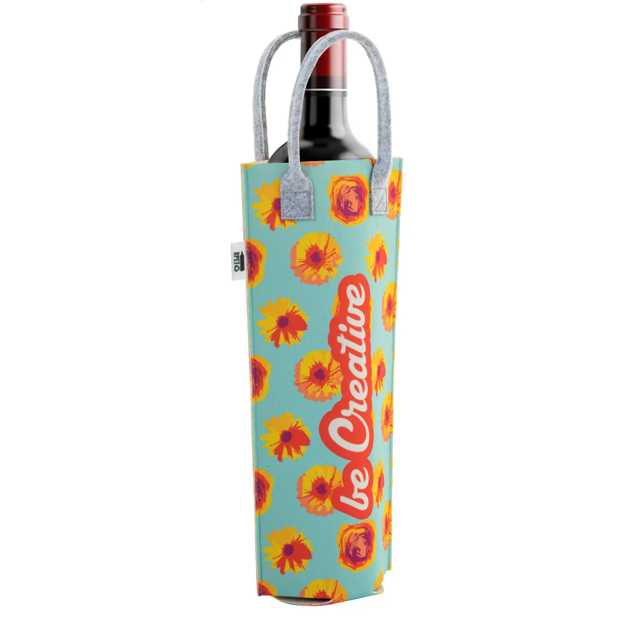 individuelle RPET Weintasche CreaFelt Vino, weiß, grau – Bild 8