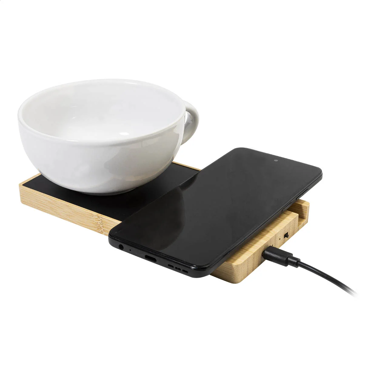 Wireless-Charger SipDock mit Tassenwärmer, natur, schwarz – Bild 6