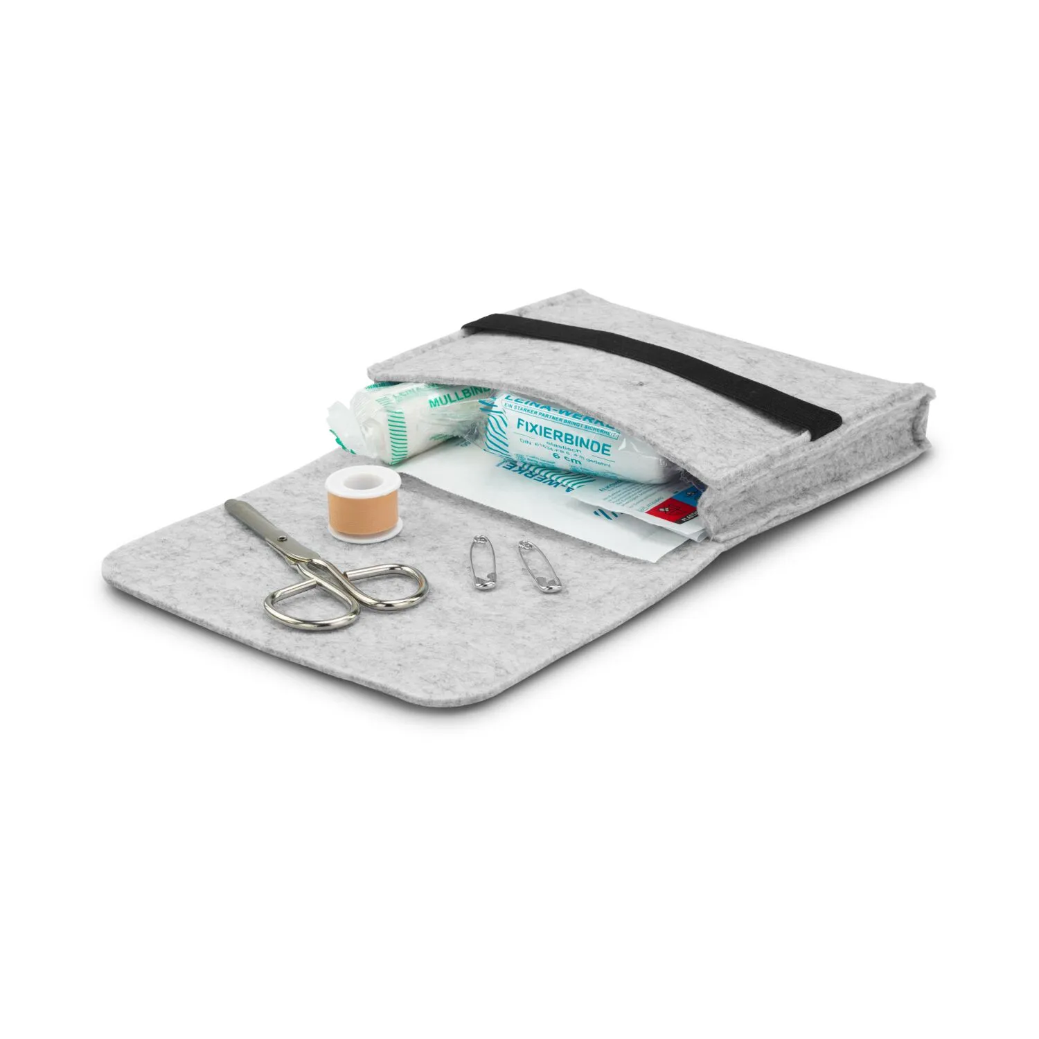 First Aid Kit in grauer Filztasche - Erste Hilfe Set, 12-teilig, deutsche Markenware, grau – Bild 2