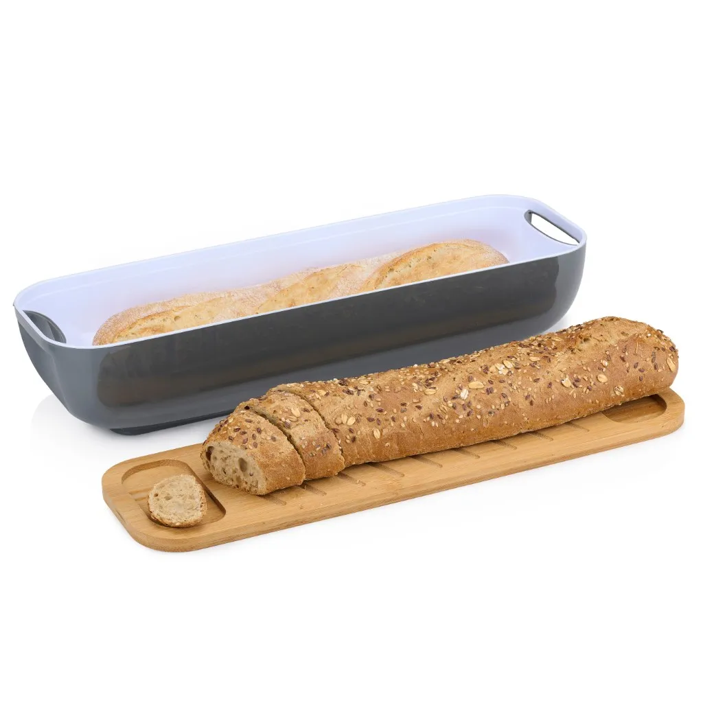 ALPINA Brotkasten mit Deckel und Schneidebrett, Grau – Bild 2
