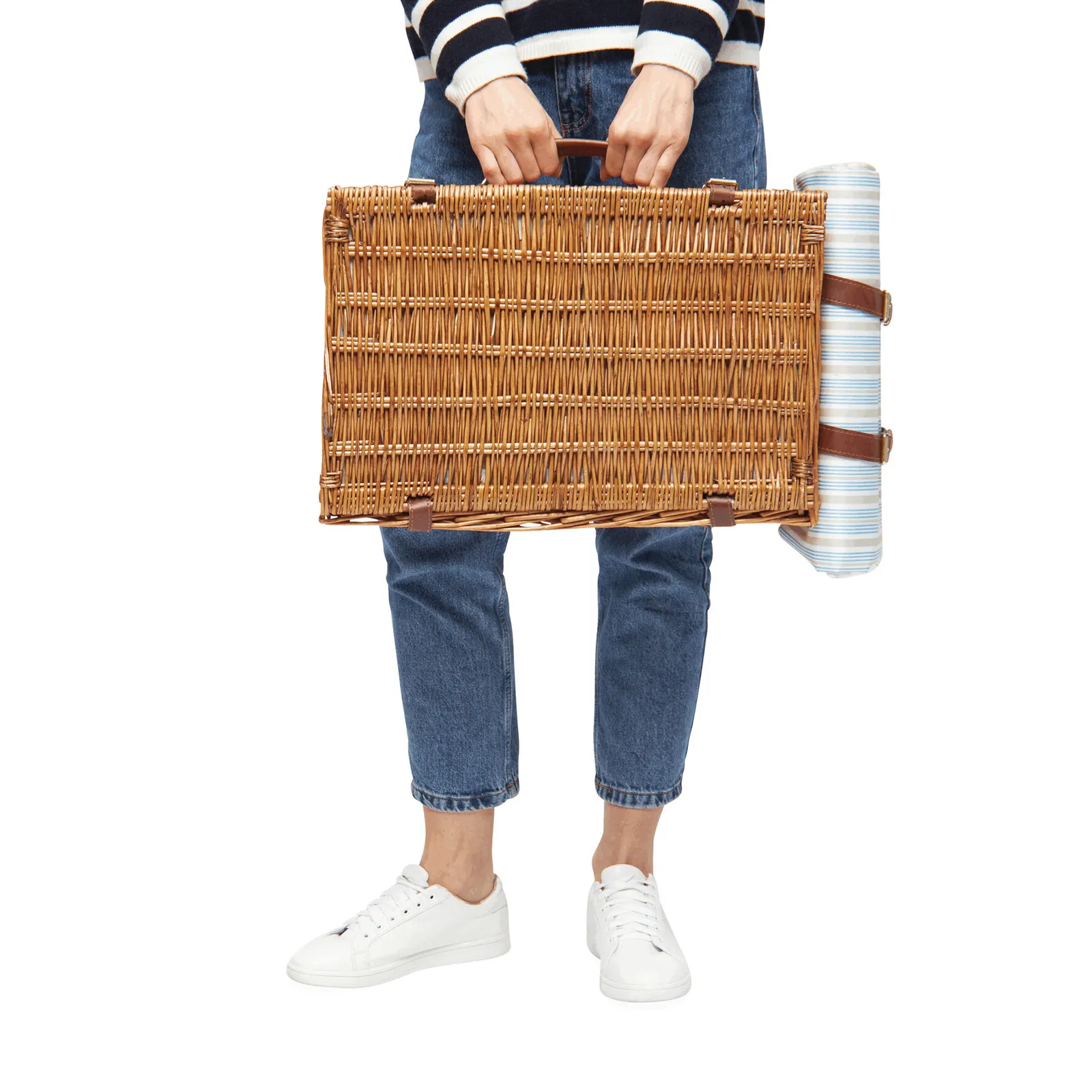 MADISON PARK - Weiden-Picknickkorb beige, blau, braun, beige, blau – Bild 12