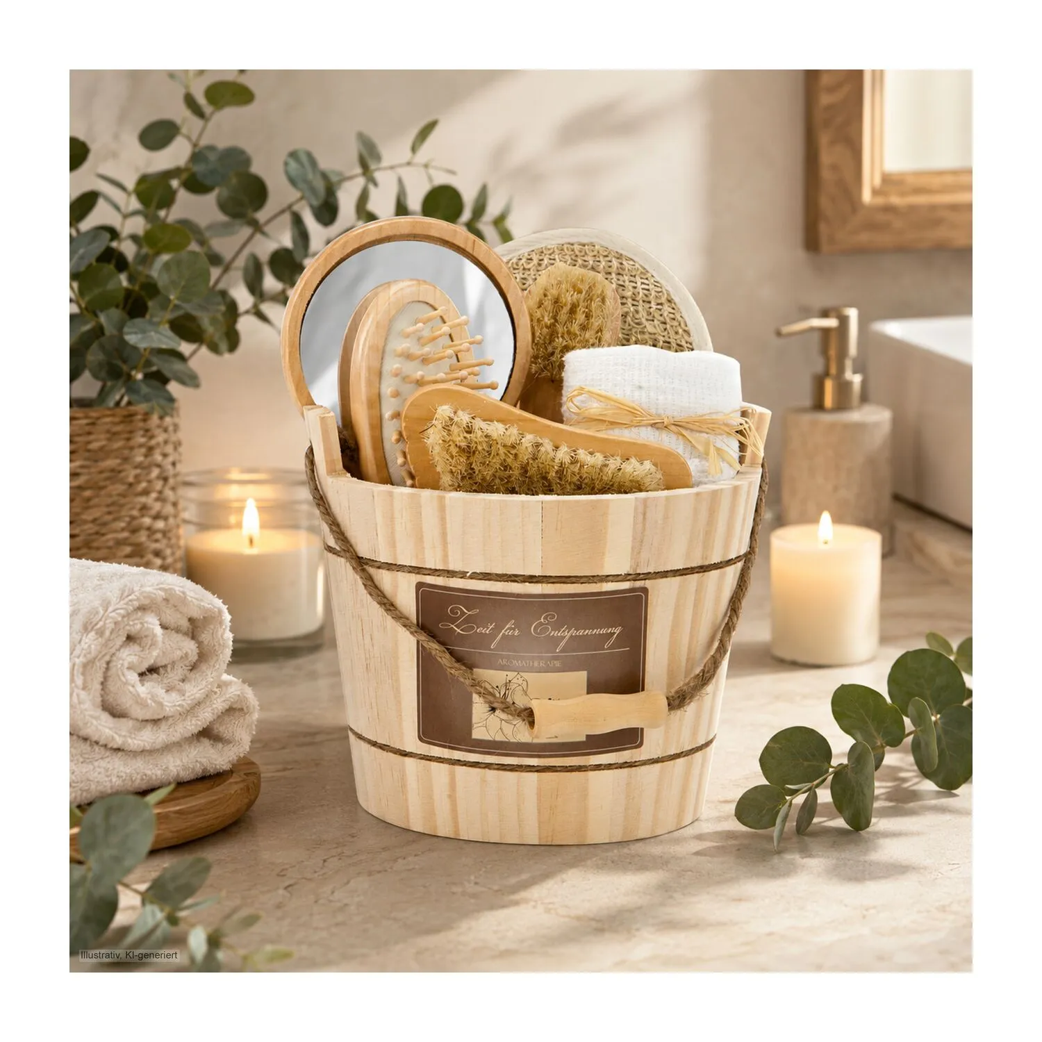 Wellness-Geschenkset: Holzzuber, braun – Bild 2