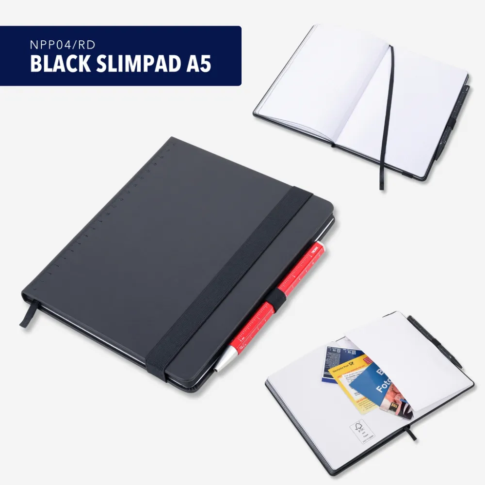 Notizblock BLACK SLIMPAD A5 schwarz, Stift rot, schwarz – Bild 7