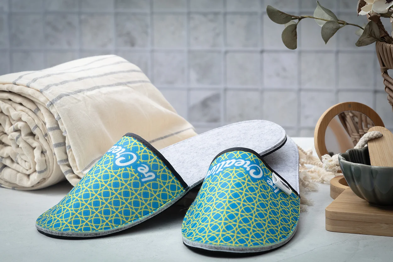 Individuelle RPET Hausschuhe CreaFelt Slip, weiß, grau – Bild 5