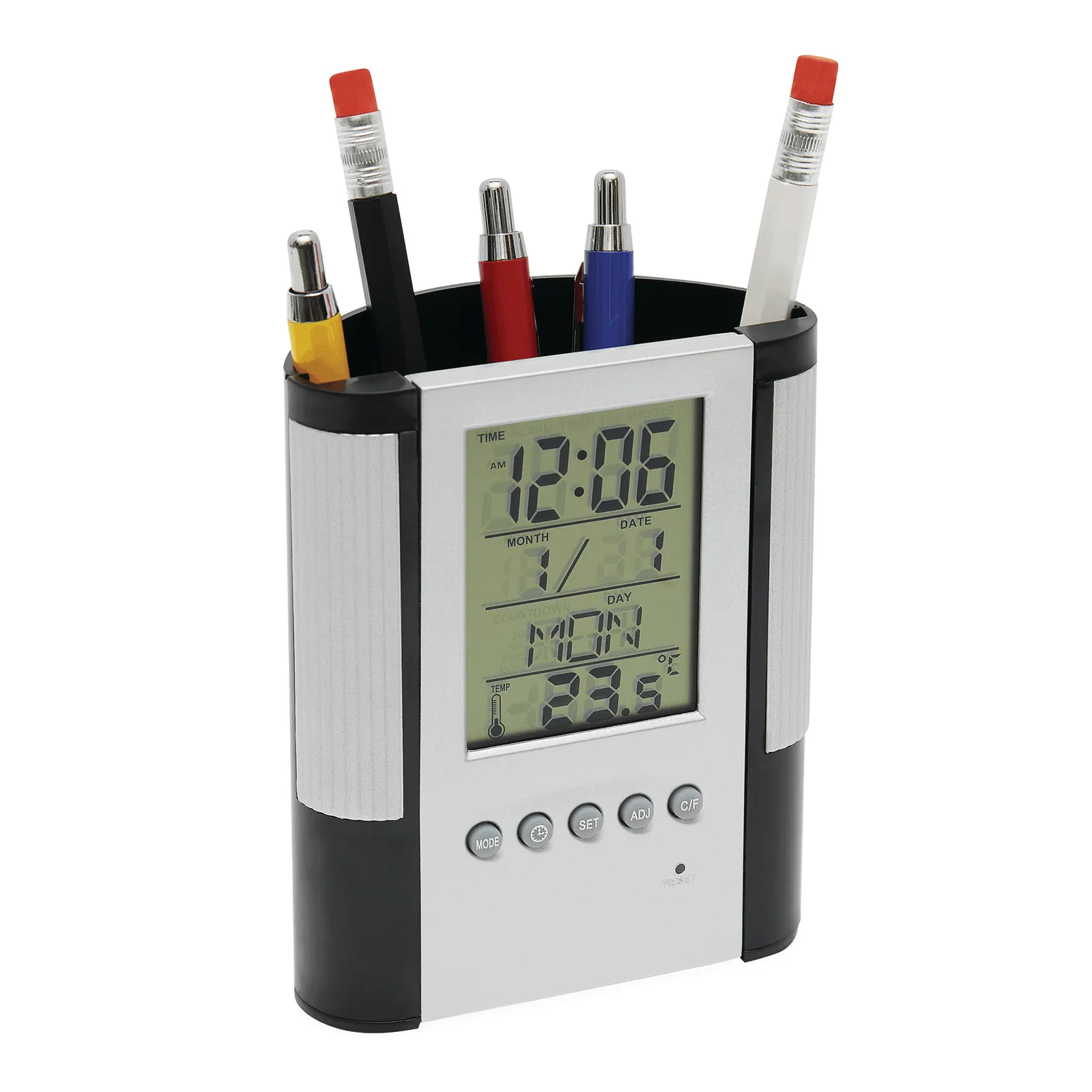 BUTLER - LCD-Wecker schwarz, silber