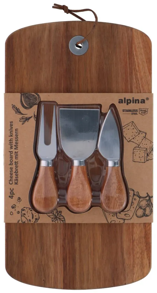ALPINA Käsebrett mit Messern 320x17.5cm, Braun – Bild 5