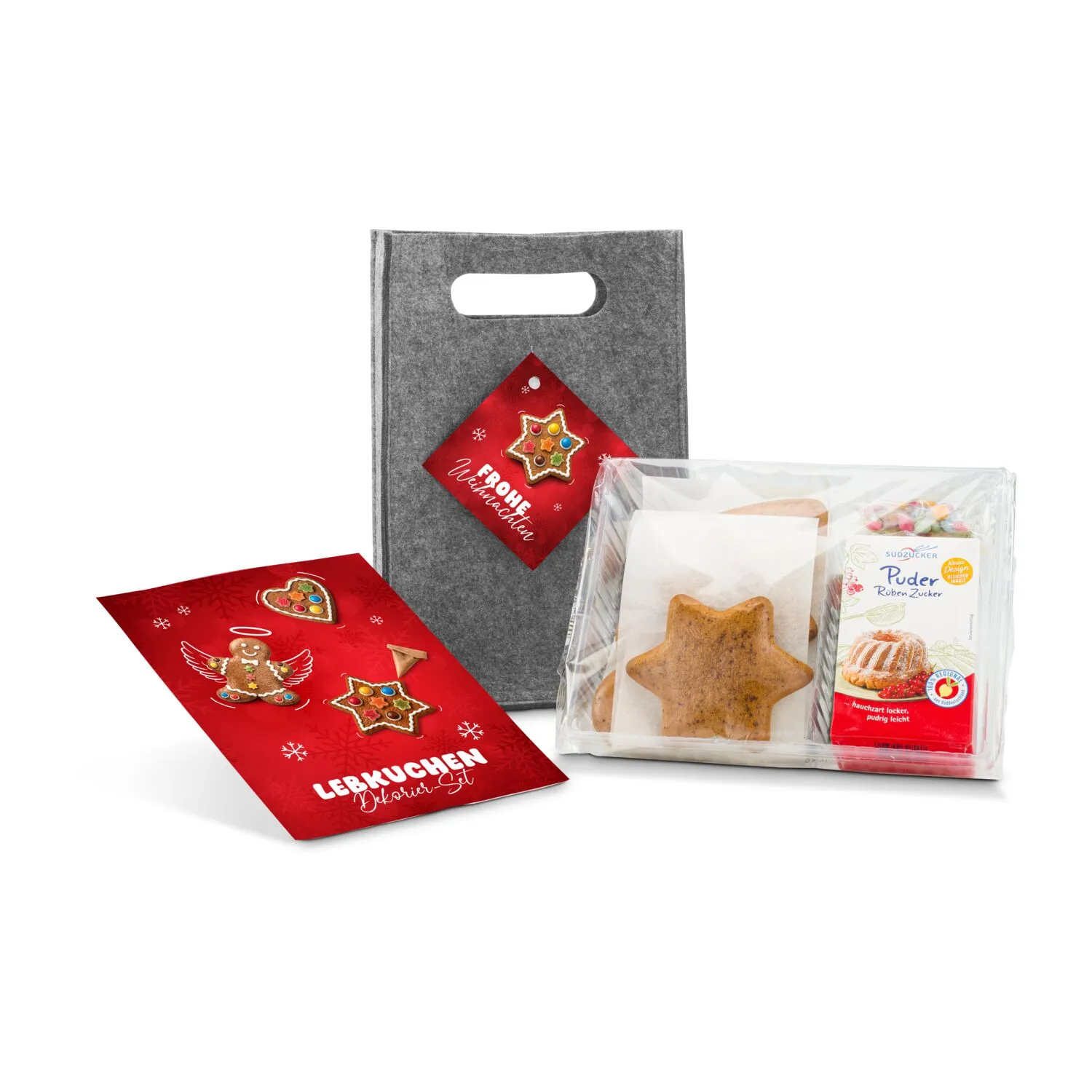 Geschenkset / Präsenteset: Kreativset Lebkuchenfiguren, Dekorier-Set mit 5 Lebkuchenteilen (480 g), rot – Bild 3