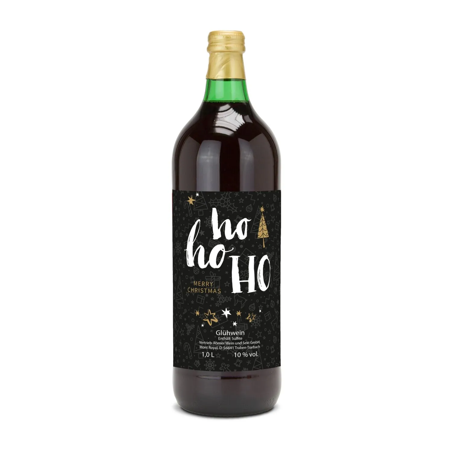 Glühwein - Flasche grün, mit Schraubverschluss, 1 l - individuelles Etikett, schwarz – Bild 3