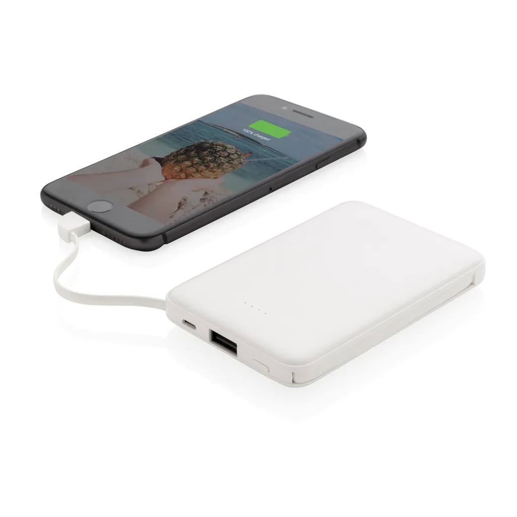 5.000 mAh Powerbank mit integriertem Kabel, weiß – Bild 2