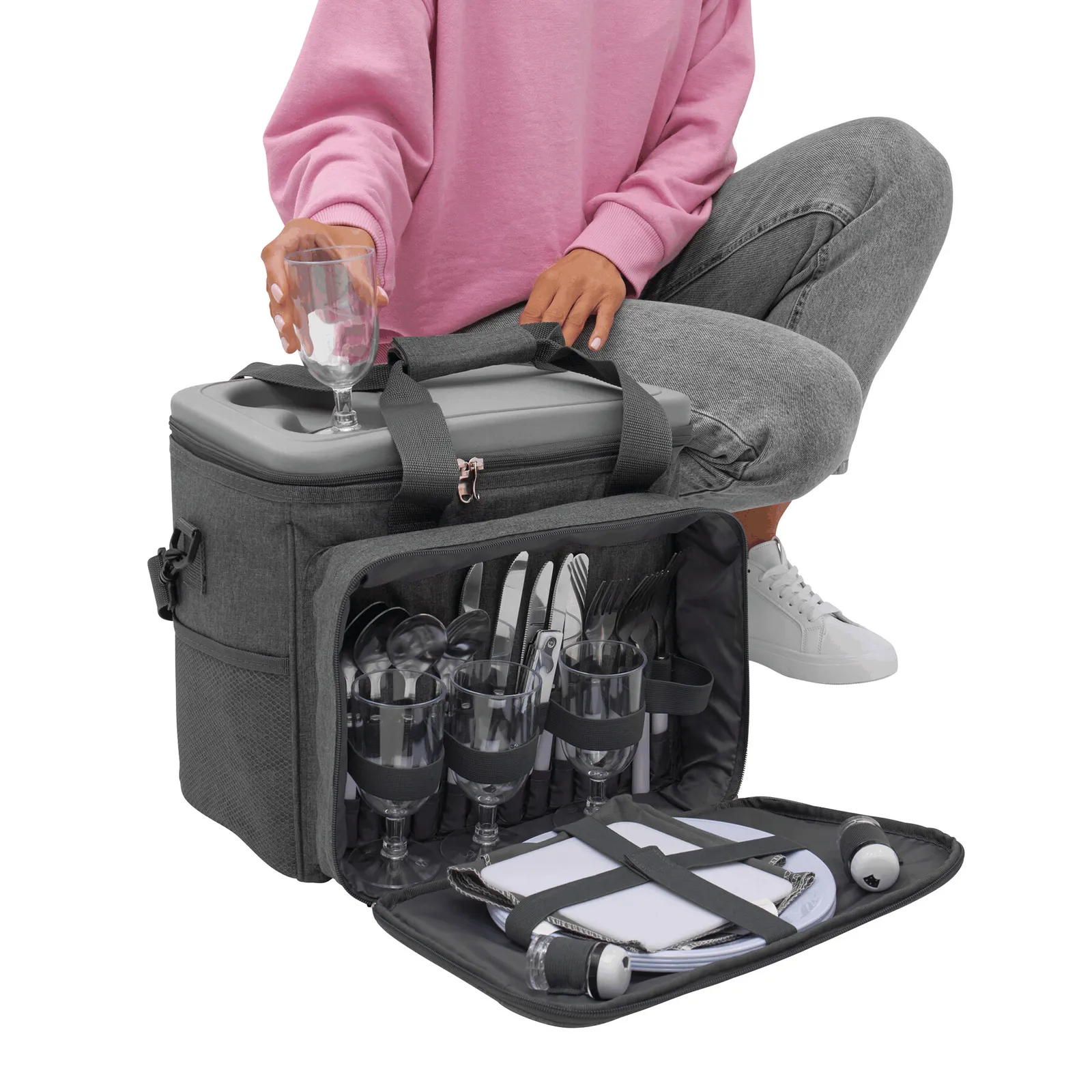 SIDE TRIP - Picknick-Tasche grau, schwarz, grau, schwarz – Bild 12