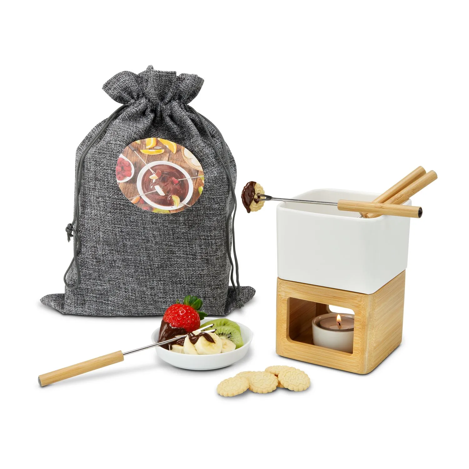Geschenkset / Präsenteset: Schokofondue im Beutel, grau – Bild 3