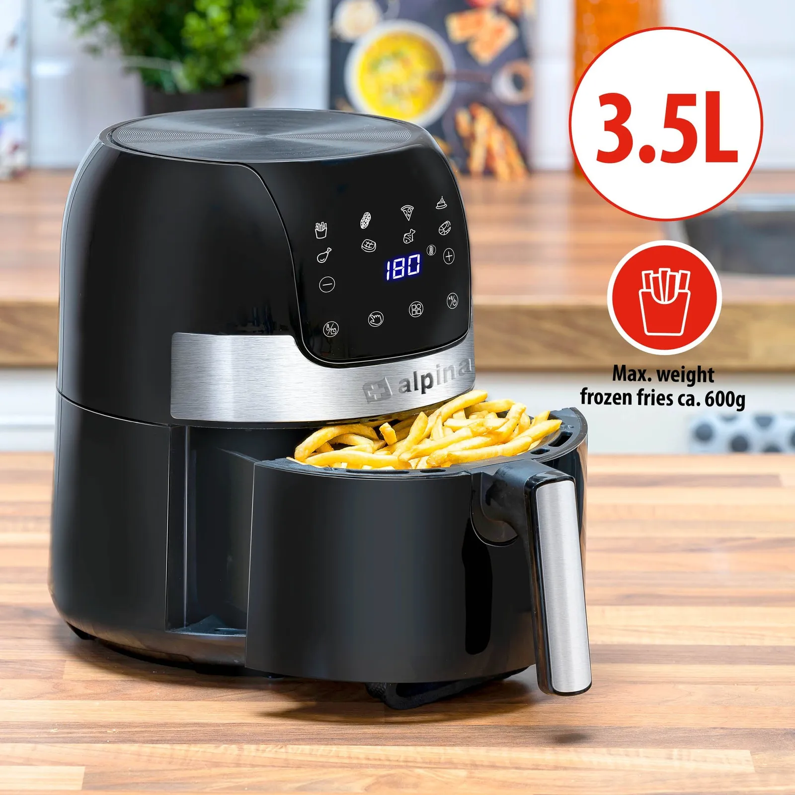 ALPINA Digitale Heißluftfritteuse 3.5L 1400W 230V, Schwarz – Bild 4