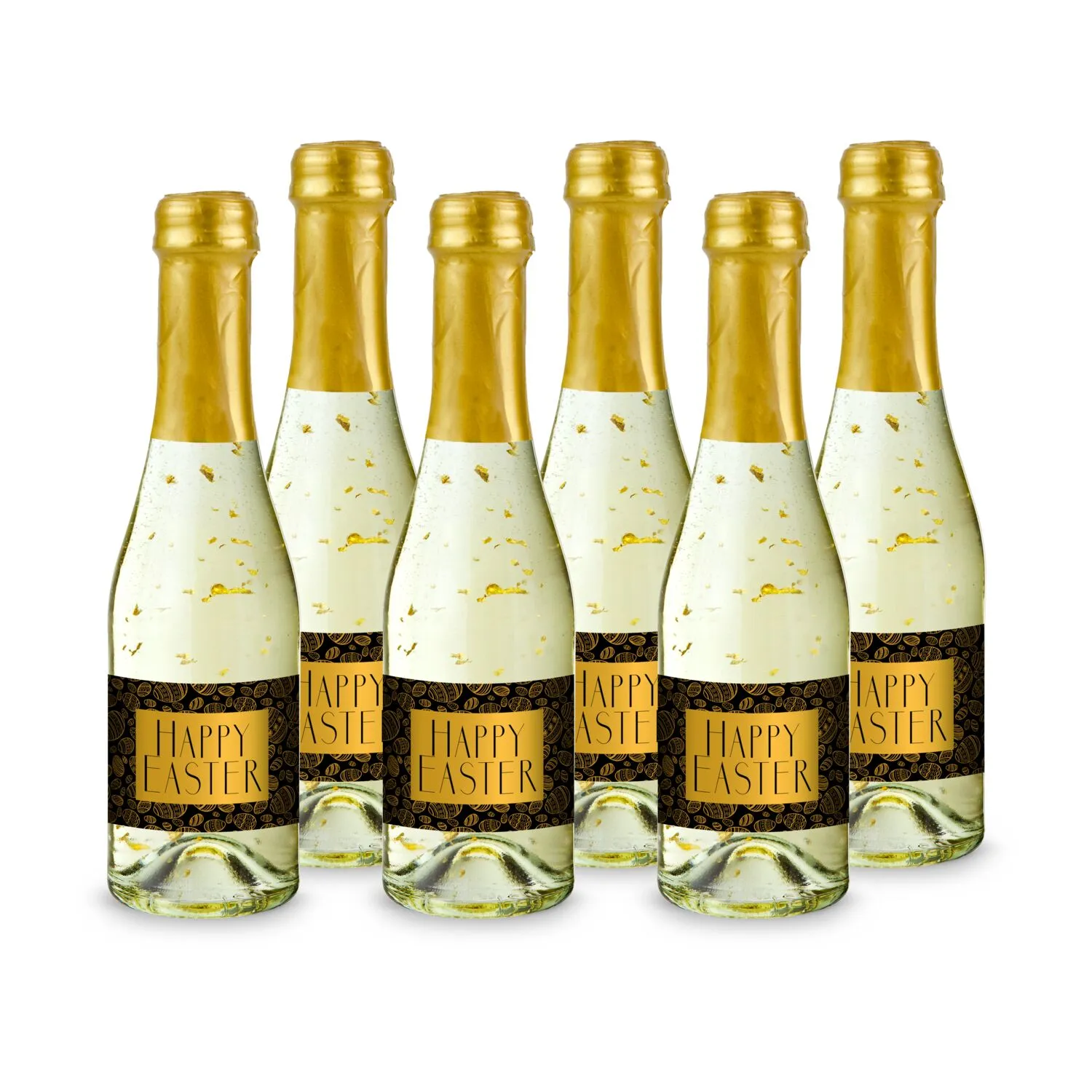 Geschenkartikel / Präsentartikel: Hasengold - 6 x Goldflockentraum Piccolo 0,2 l - Flasche klar, Kapsel gold, gold – Bild 2