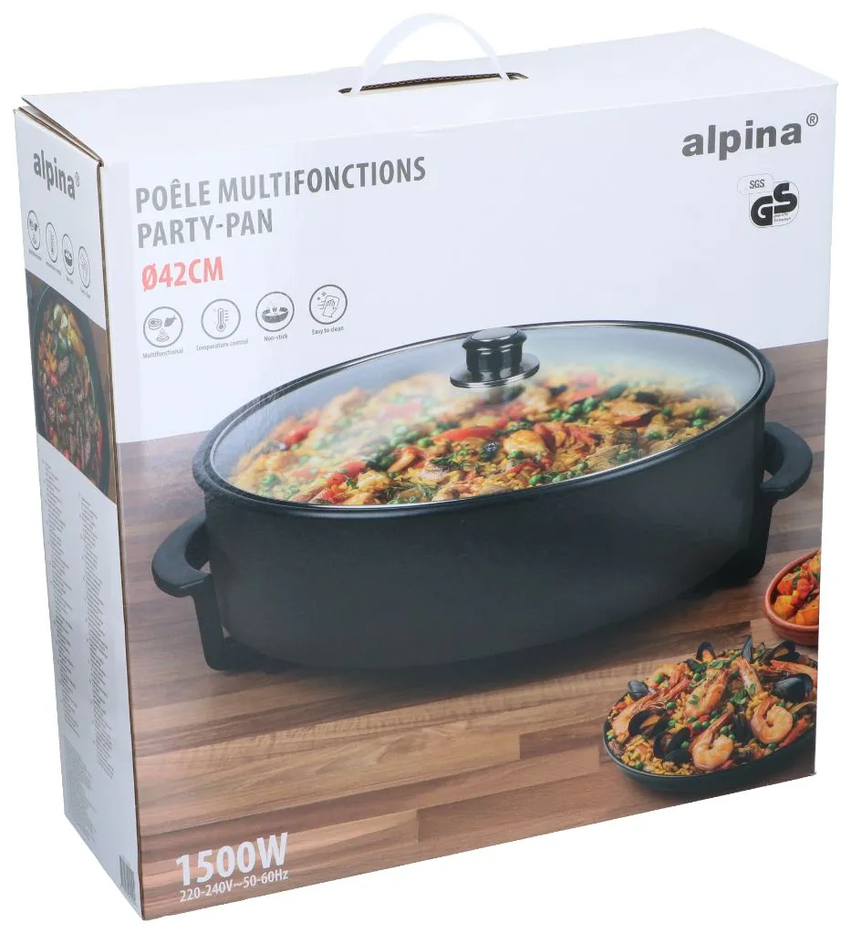 ALPINA Elektrische Partypfanne 1500W Ø42cm, Schwarz – Bild 3