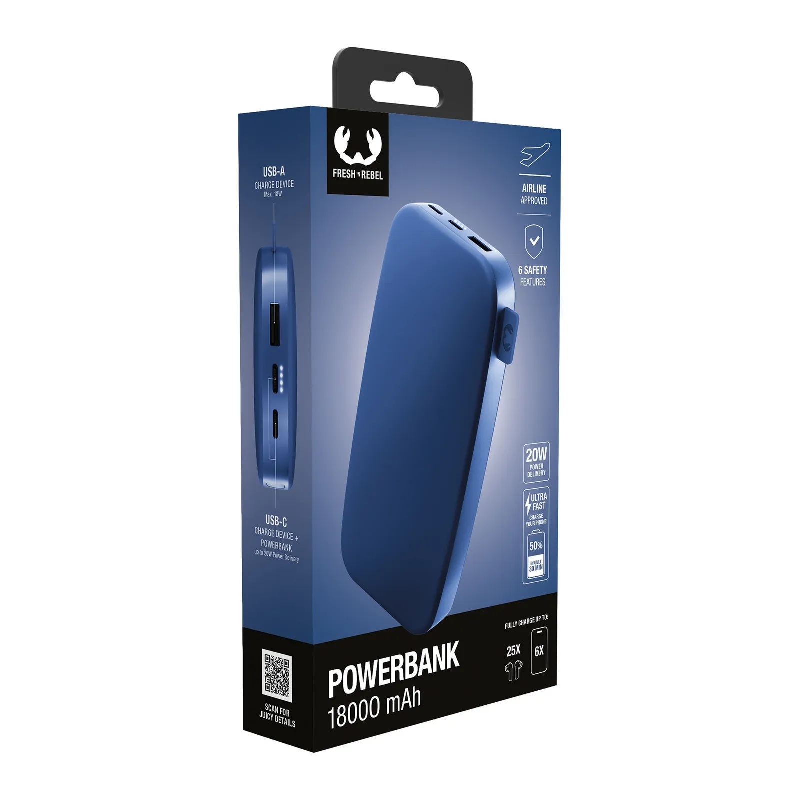Fresh 'n Rebel Powerbank 18000 mAh USB-C, Reinblau – Bild 3