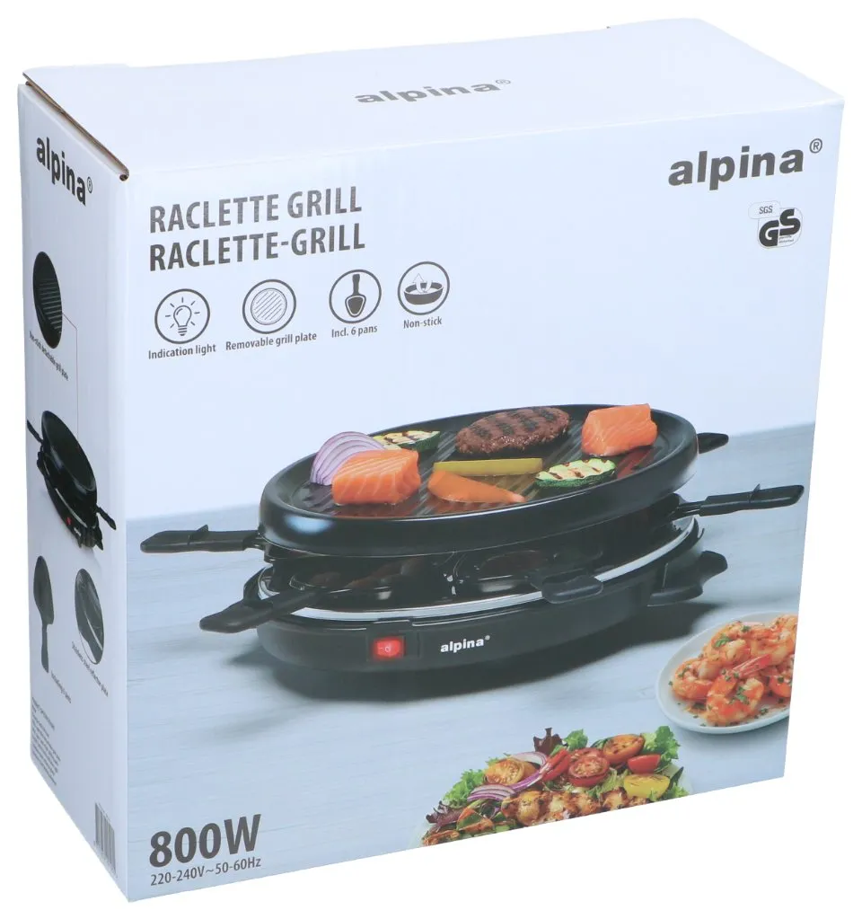 ALPINA Raclettegrill 800W Oval, Schwarz – Bild 3