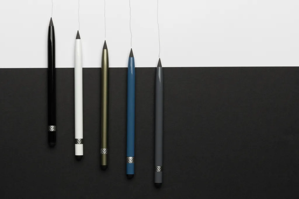 Tintenloser Stift aus Aluminium mit Radiergummi, schwarz – Bild 4