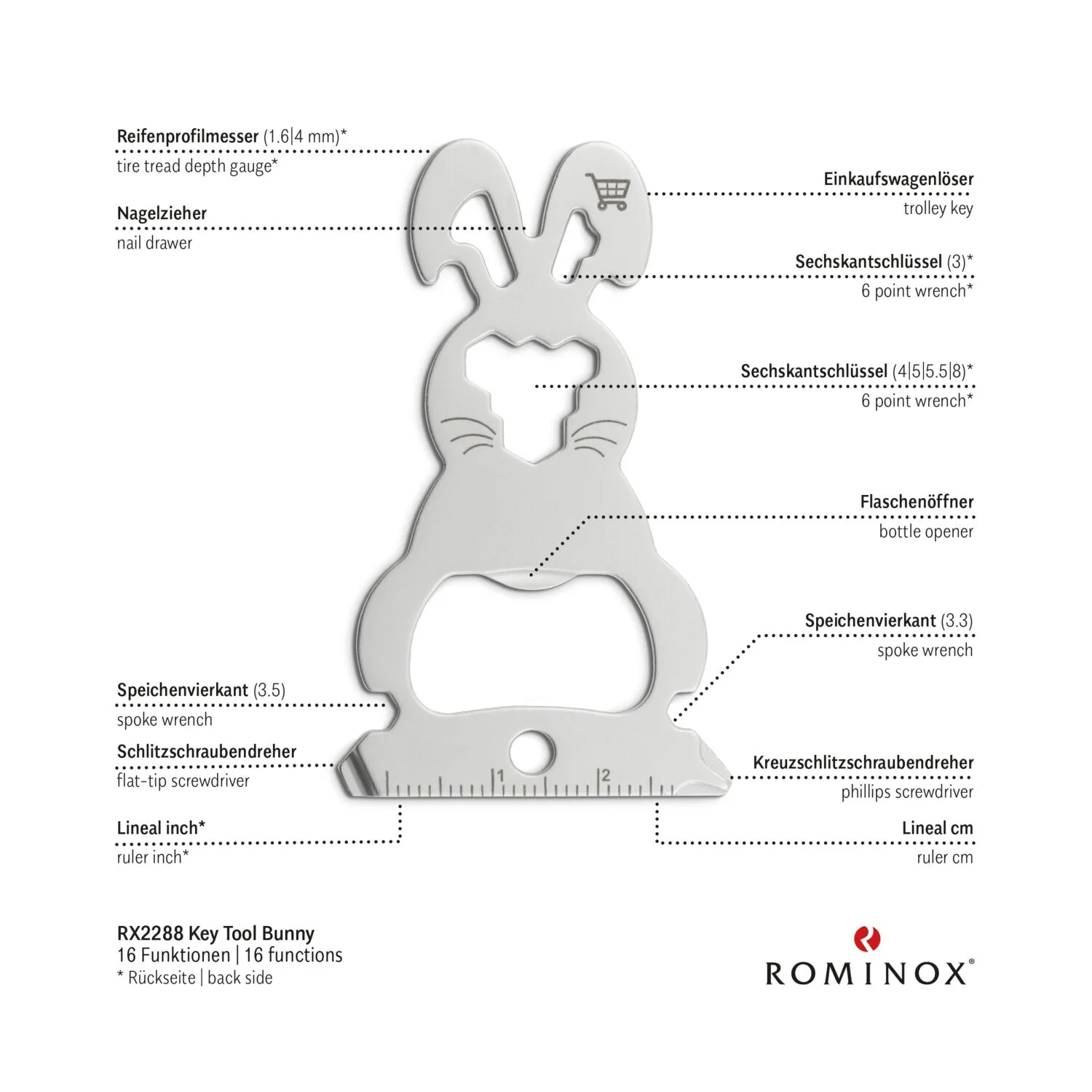 ROMINOX® Key Tool // Bunny - 16 functions (Osterhase), silber – Bild 8
