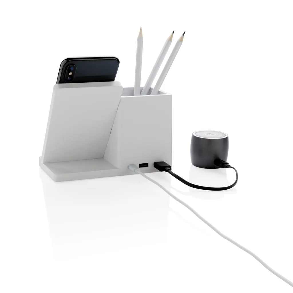 Ontario 10W Wireless Charger aus Bambus und RCS Kunststoff, weiß – Bild 3