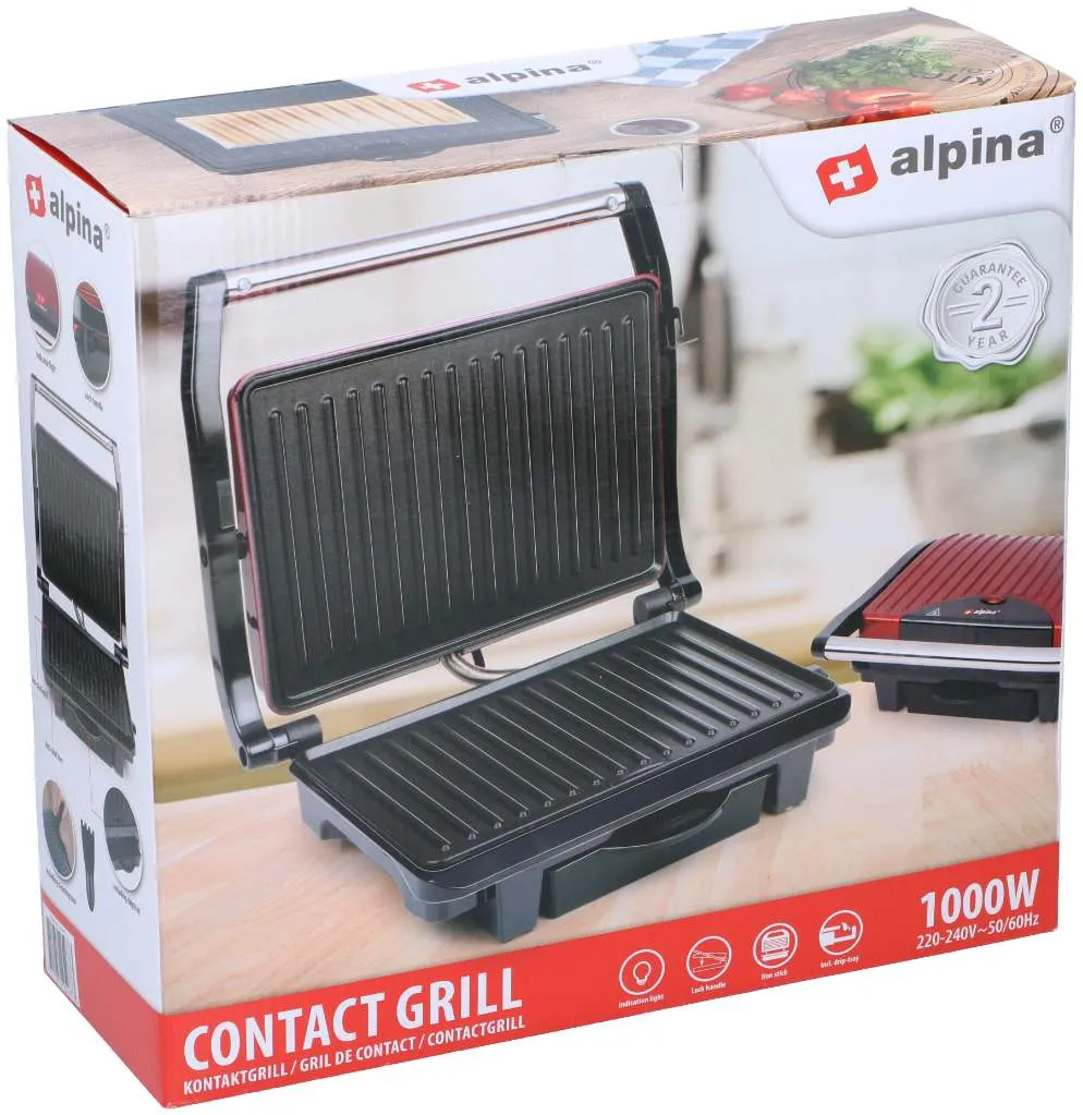 ALPINA Kontaktgrill 220-240V 1000W 27x17cm, Rot – Bild 3