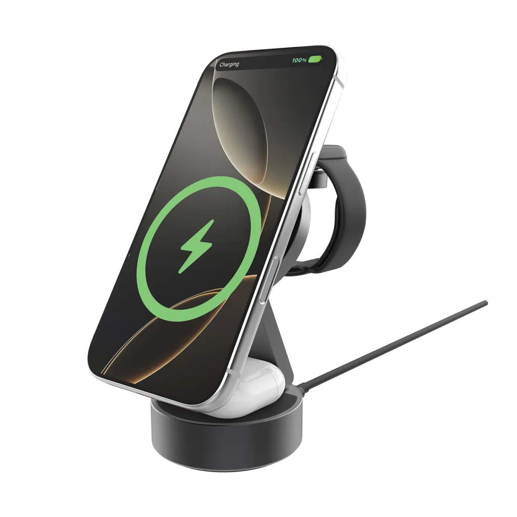Quantum ultraschnelles kabelloses 3-in-1 25W RCS Ladegerät, grau – Bild 5