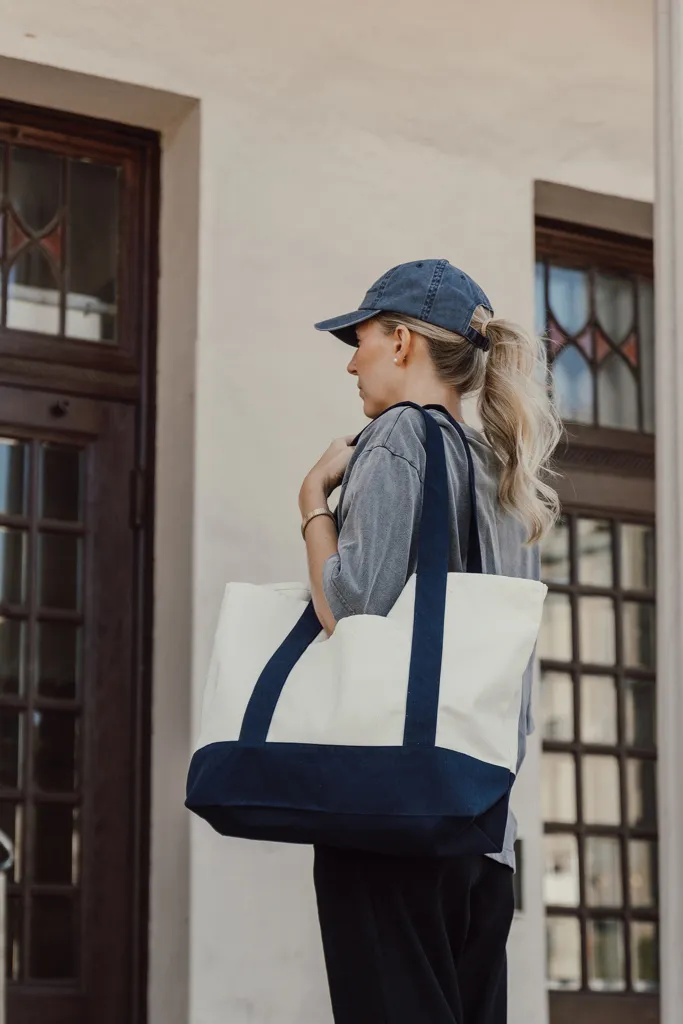SHOP LOCAL AWARE™ Tasche aus recycelter Baumwolle, 350g/m², navy blau – Bild 4