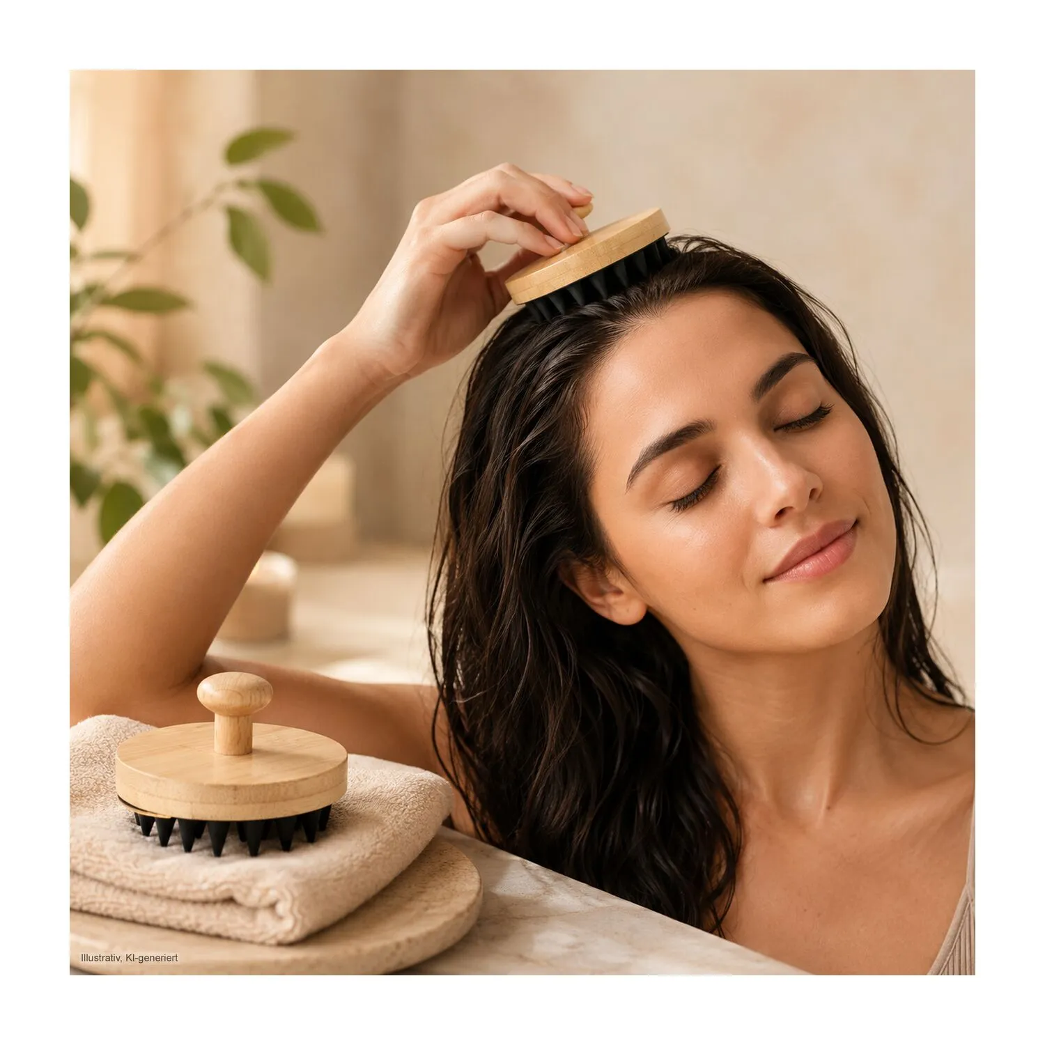 Massagebürste Scalp, Kopfhautbürste mit Silikonnoppen für Wellness-Kopfmassage, braun – Bild 9
