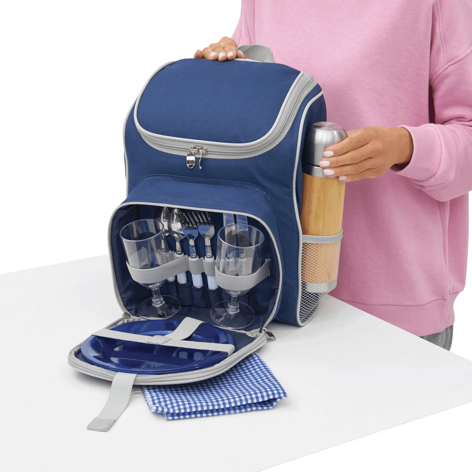 OUTSIDE - Picknick-Rucksack, blau, grau – Bild 11
