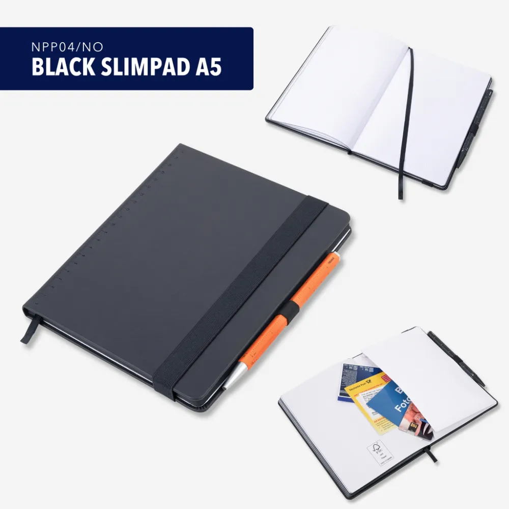 Notizblock BLACK SLIMPAD A5 schwarz, Stift neonorange, schwarz – Bild 7