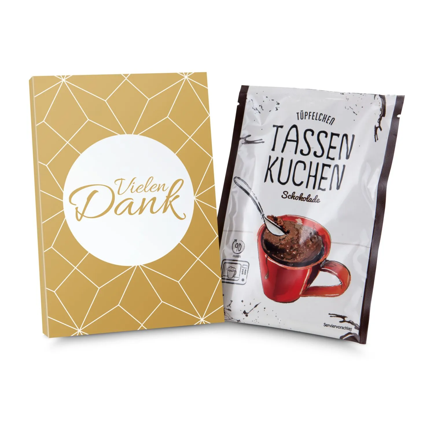 Geschenkartikel / Präsentartikel: Tassenkuchen Schokolade 70 g, Vielen Dank, gold – Bild 2