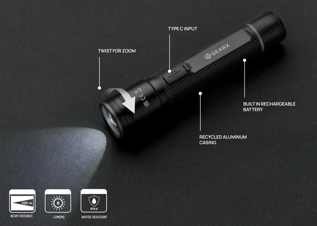 Gear X Taschenlampe aus RCS recycelt. Aluminium mit USB-Akku, schwarz – Bild 8