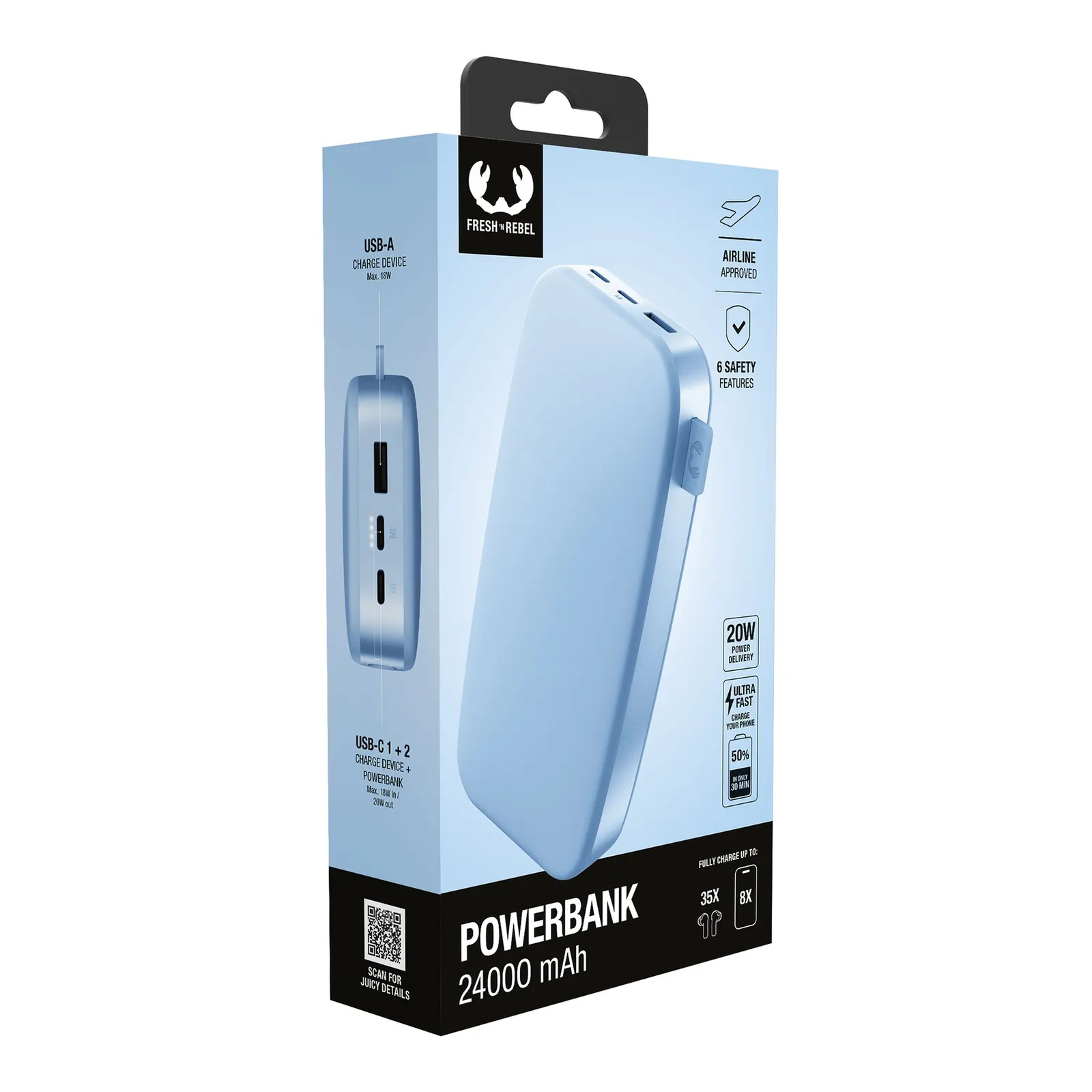 Fresh 'n Rebel Powerbank 24000 mAh USB-C, Leuchtblau – Bild 2