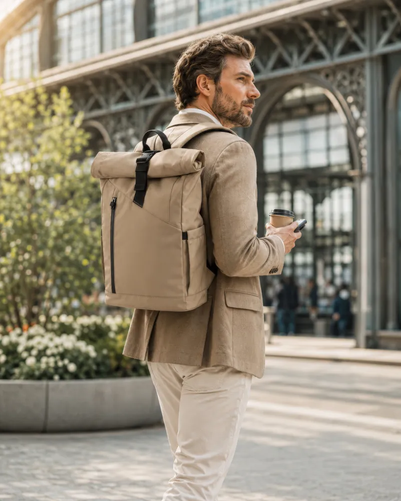 Roll Top Rucksack URBAN SAND ROLL TOP COMPACT, sandfarben/schwarz – Bild 7