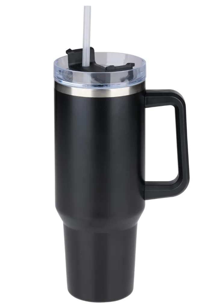 ALPINA Vakuum-Isolierbecher mit Trinkhalm 1.2L, Black/White/Beige/Green – Bild 5