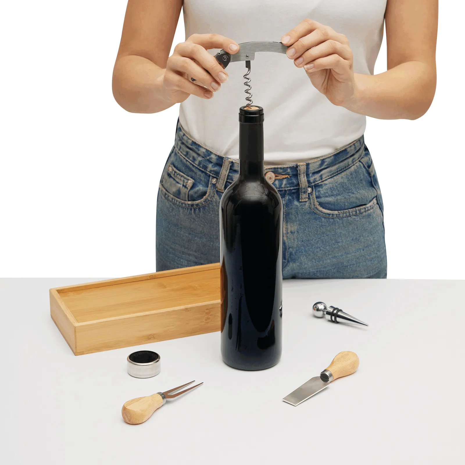 BAMBOO WINE - Wein- und Käseset braun, silber, braun, silber – Bild 7