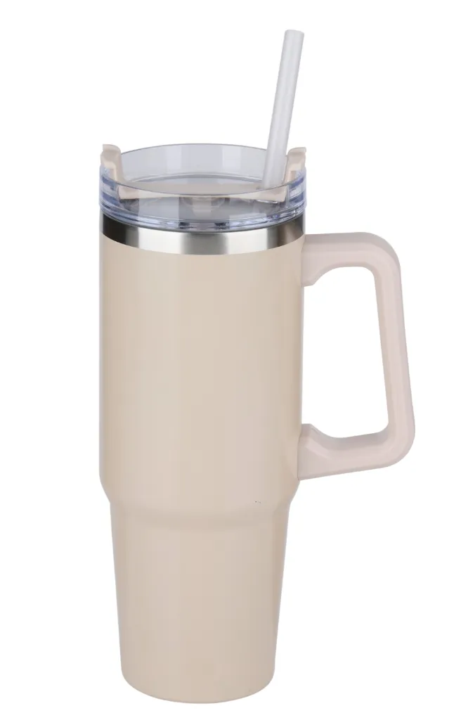 ALPINA Vakuum-Isolierbecher mit Trinkhalm 900ml, Black/White/Beige/Green – Bild 3