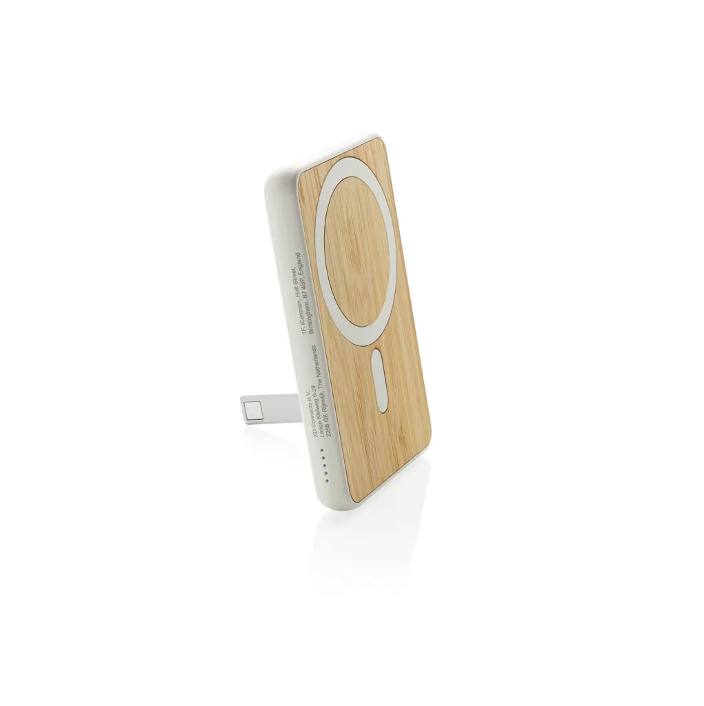Zen 5000mAh 5W magnetische Bambus-Powerbank aus RCS rPlastik, weiß – Bild 2