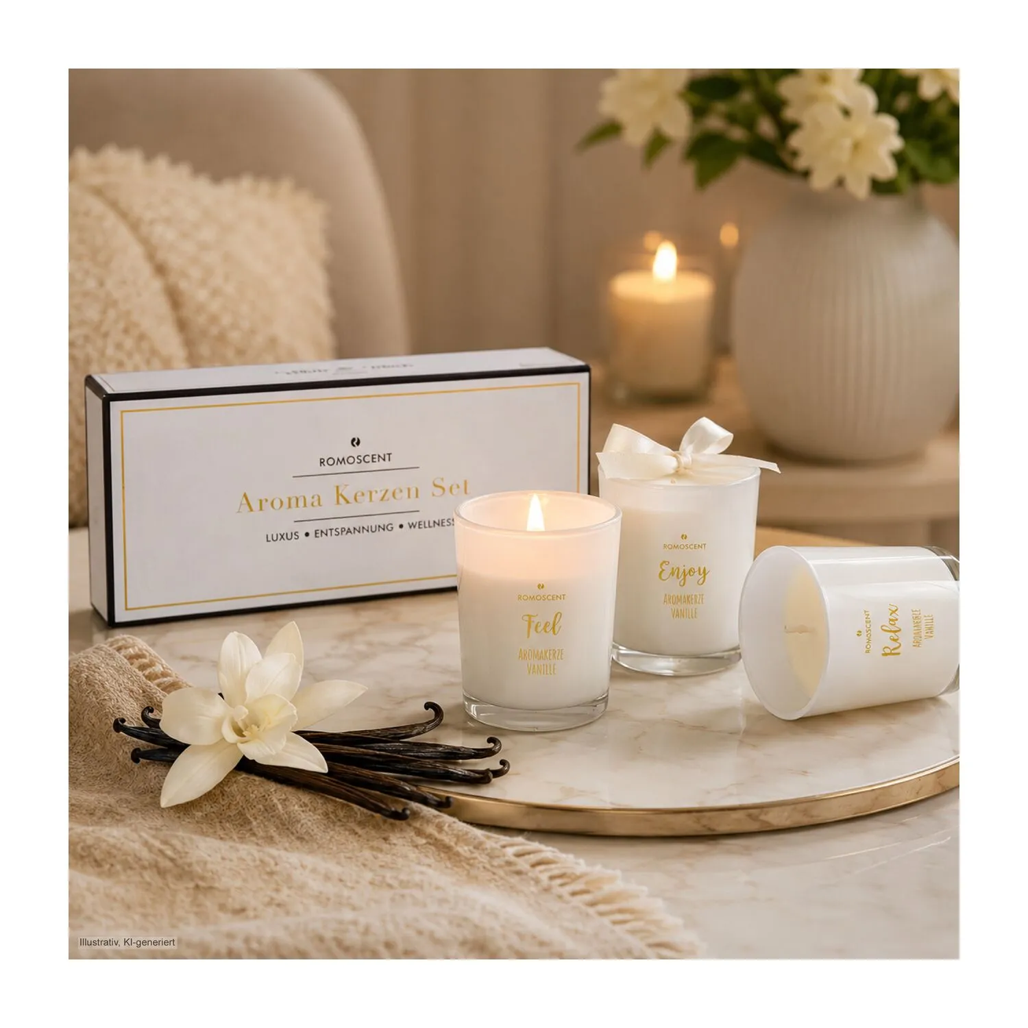 ROMOSCENT® Aromakerzenset Vanille, weiß – Bild 4