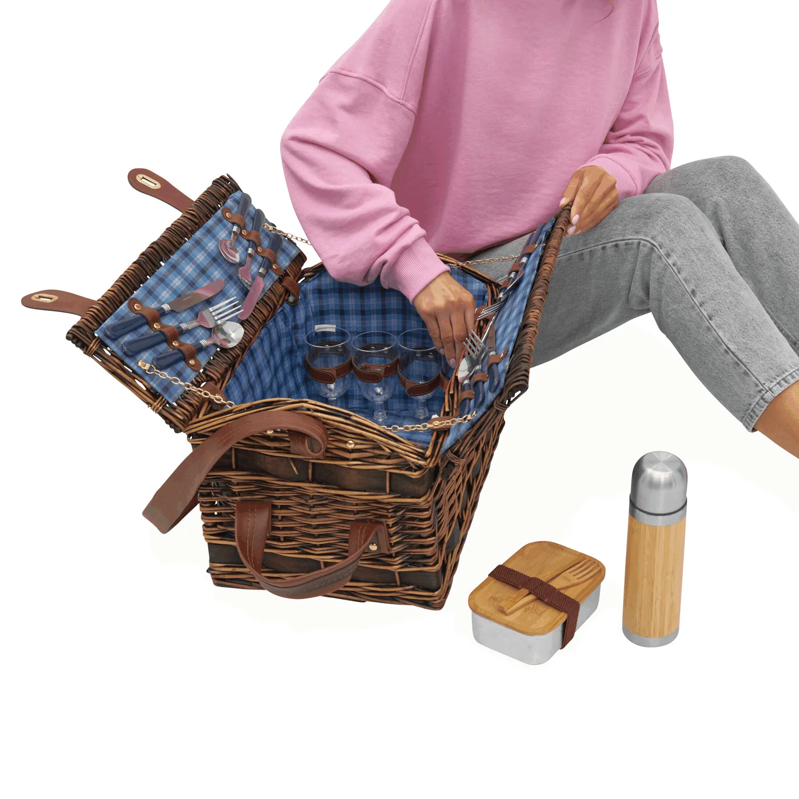 SUMMERTIME - Weiden-Picknickkorb blau, blau – Bild 10