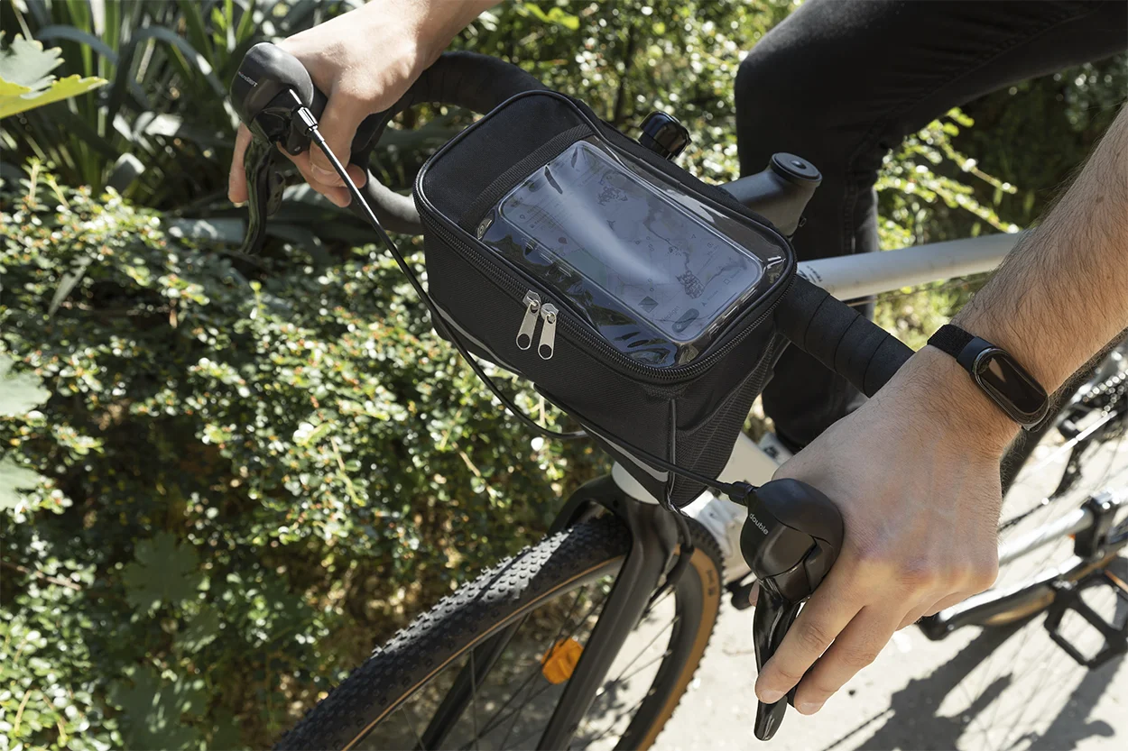 RPET-Fahrrad-Handyhaltertasche Velofon Plus, schwarz – Bild 8