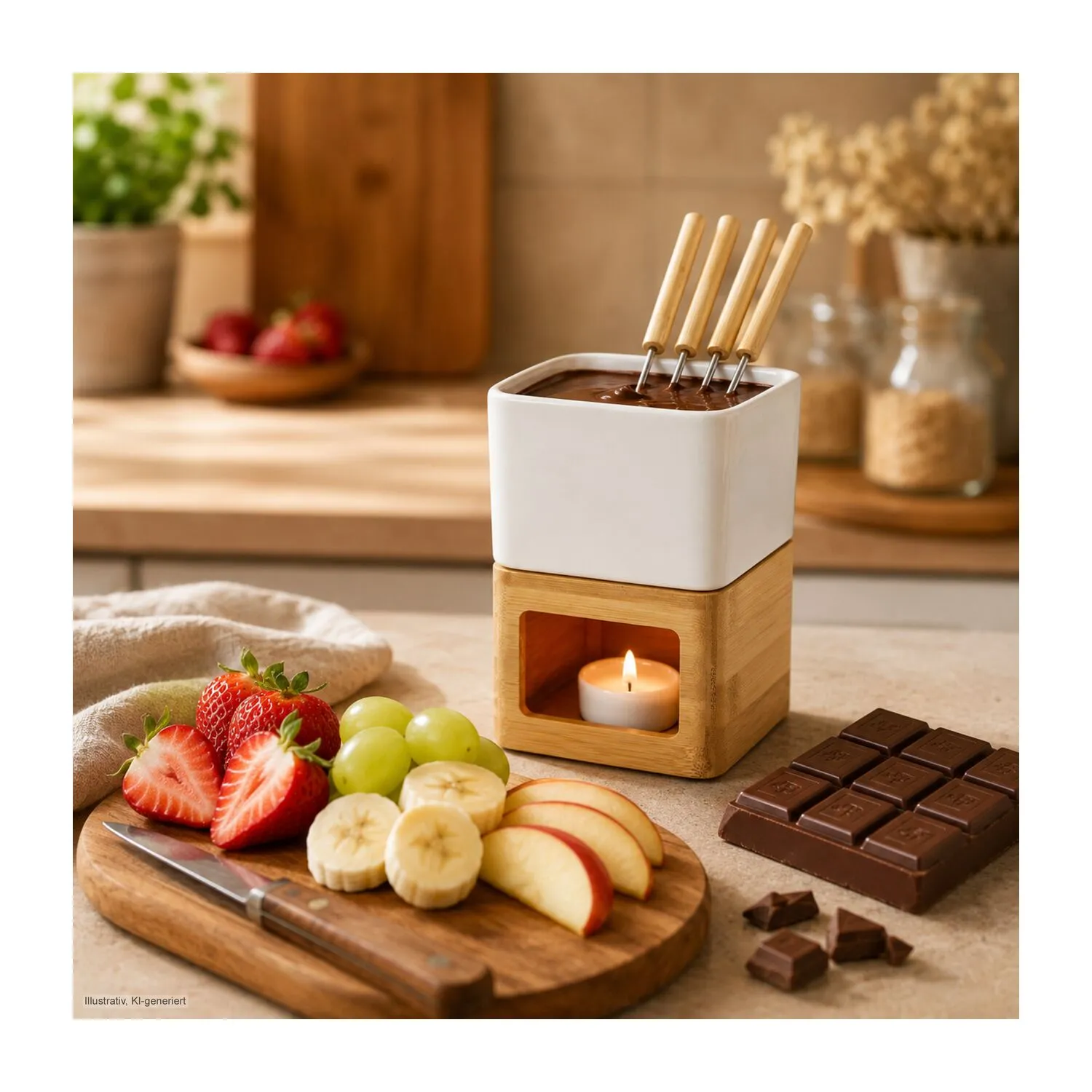 Geschenkset / Präsenteset: Schokofondue im Beutel, grau – Bild 13