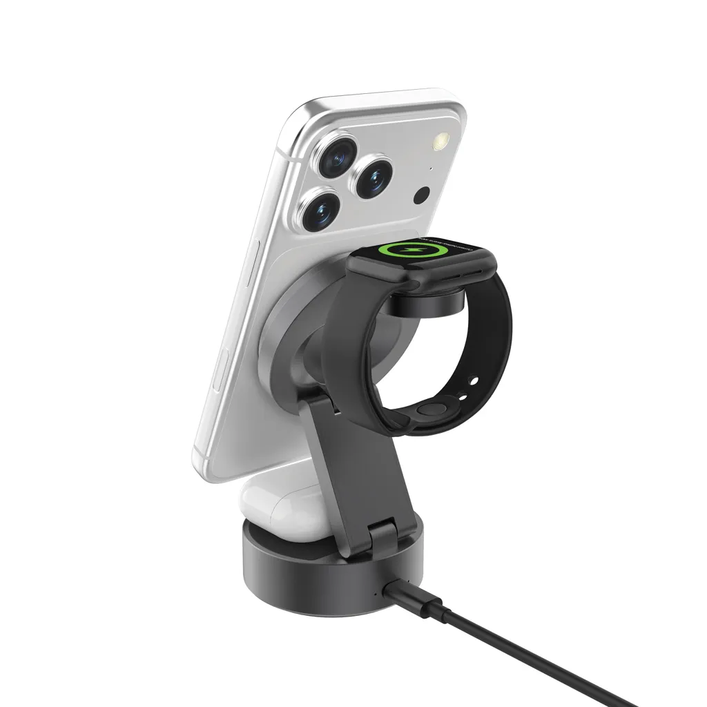 Quantum ultraschnelles kabelloses 3-in-1 25W RCS Ladegerät, grau – Bild 7