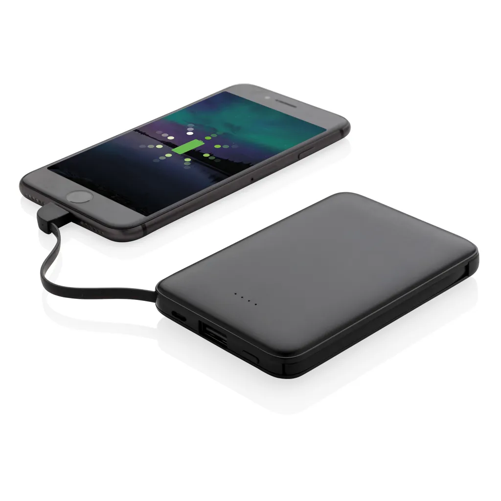 5.000 mAh Powerbank mit integriertem Kabel, schwarz – Bild 2